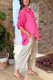 Made in Italy Pia Pillow Cotton Embroidered Tile Classic Shirt Flamingo